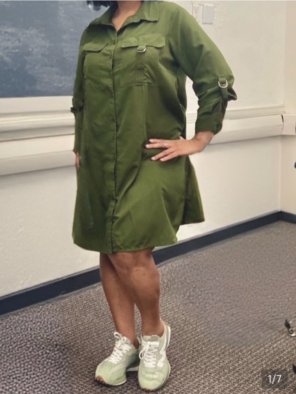 Chic Green Utility Shirt Dress